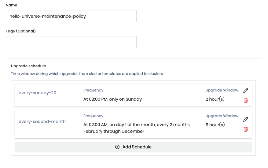 Cluster maintenance policy with Palette