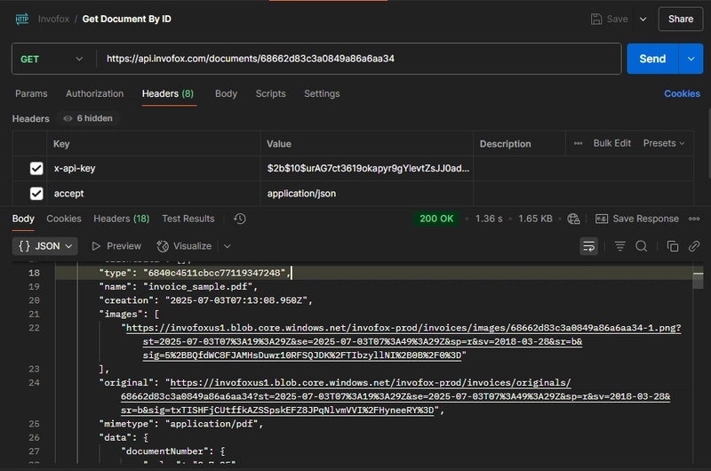 get request to fetch document info