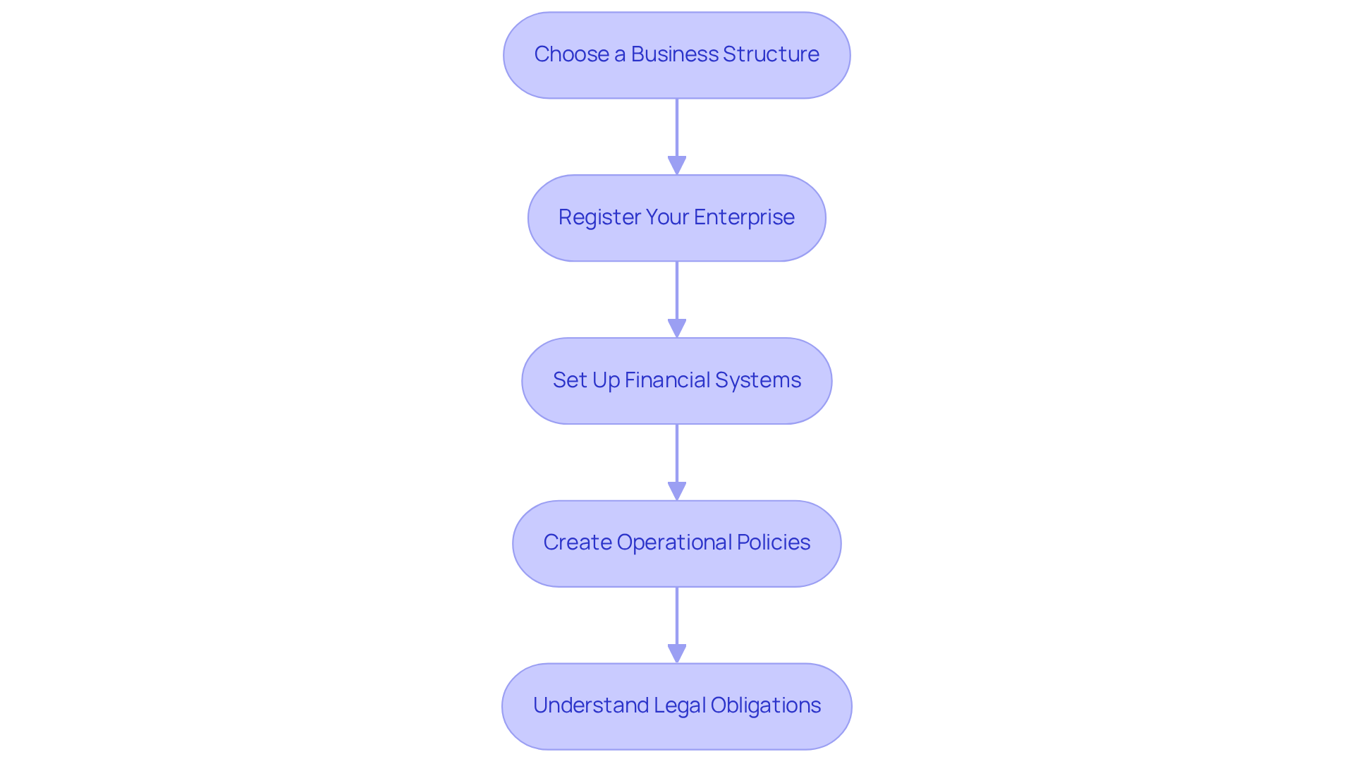 Each box represents a crucial step in setting up your business. Follow the arrows to see how each step leads to the next, ensuring you cover all necessary actions for a successful launch.