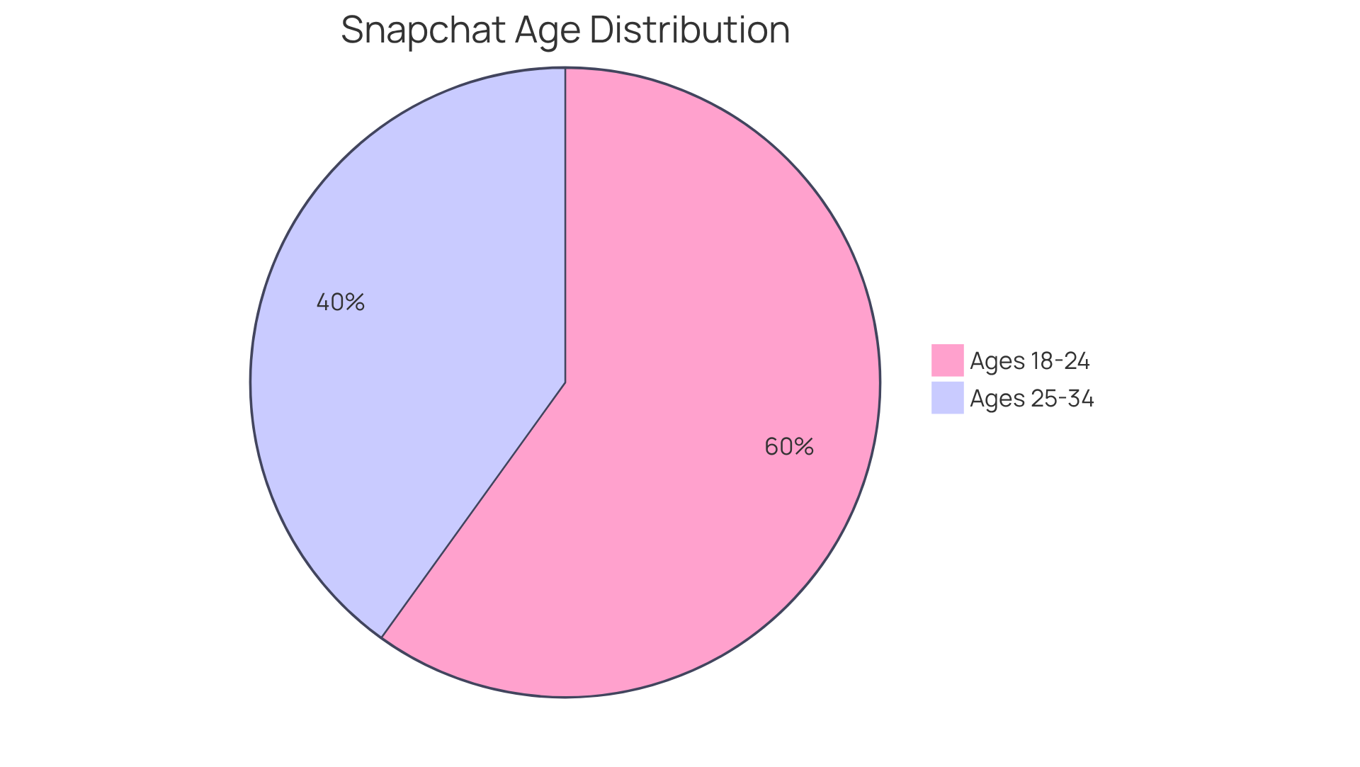 Each slice of the pie represents a different age group within Snapchat's audience. The larger the slice, the more users fall into that age range. This helps marketers understand where to focus their efforts.