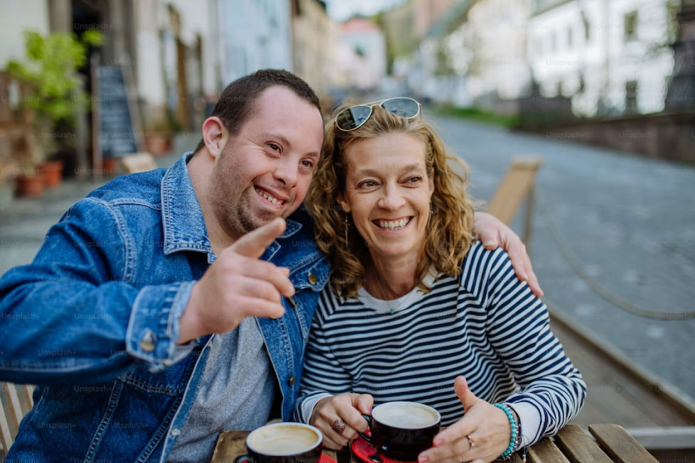 drinking coffee with autistic child