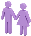 Purple 3D icons of a man and woman holding hands.