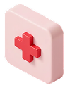 3D pink rounded square button with a red cross symbol in the center.