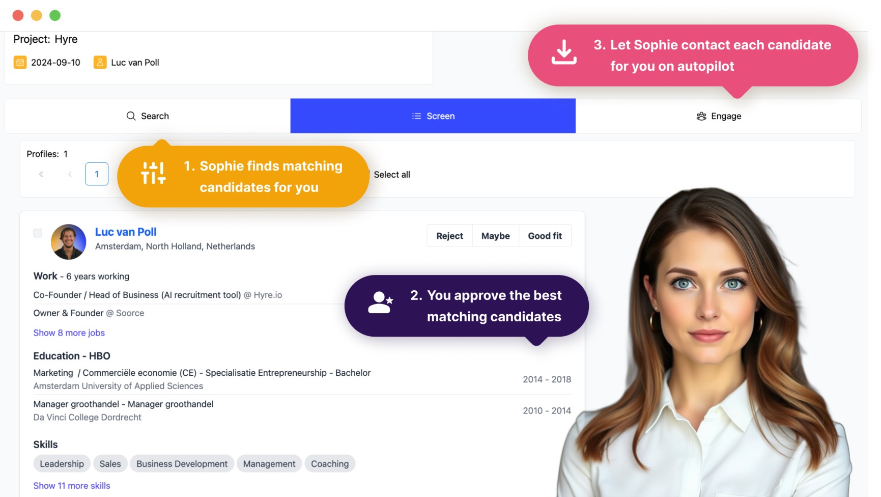 Hyre.io | Sophie world&rsquo;s first AI recruitment assistant