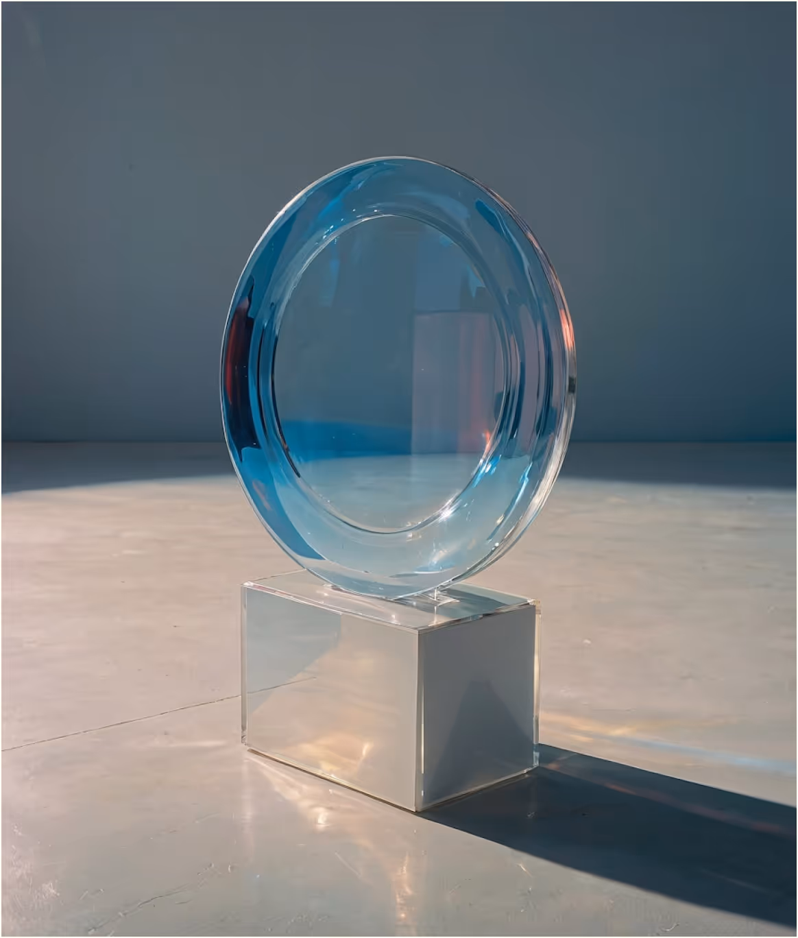glass plate blue color on a pedestal