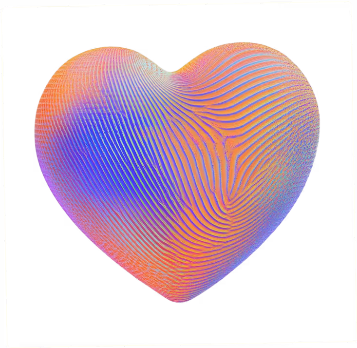 3d heart orange, violet, yellow