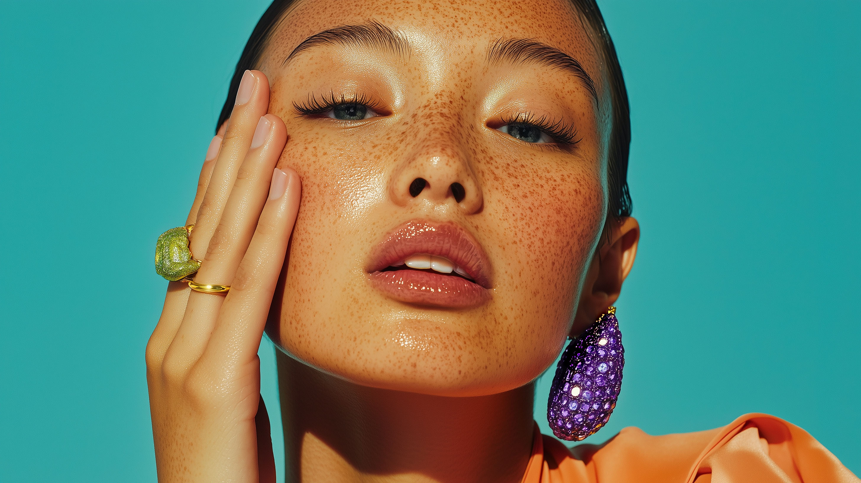 super small and purple ear cuff in the shape of an aubergine with thousands of purple swarovski diamonds on it, ear cuff in this style of this picture and a third of the size of the ear, sony 8k, HDR, super soft filter, soft and luxury lighting
