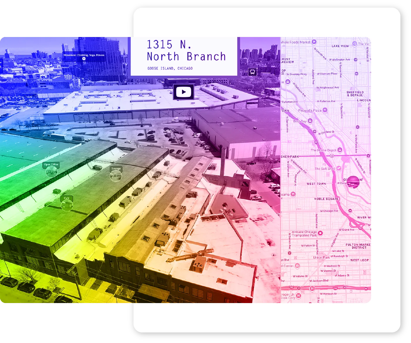Buildout Aerial 360 image with map inset
