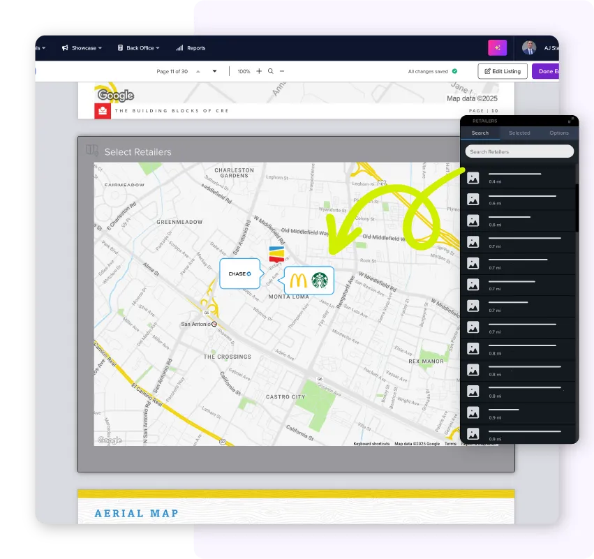 Screenshot of the retailer map in Showcase