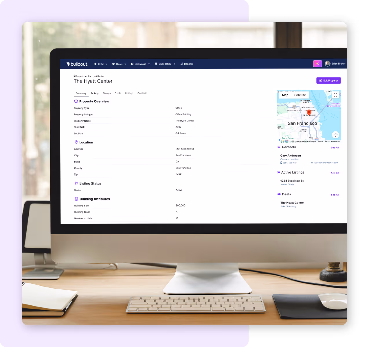 Computer screen showing the CRM portion of the Buildout Suite