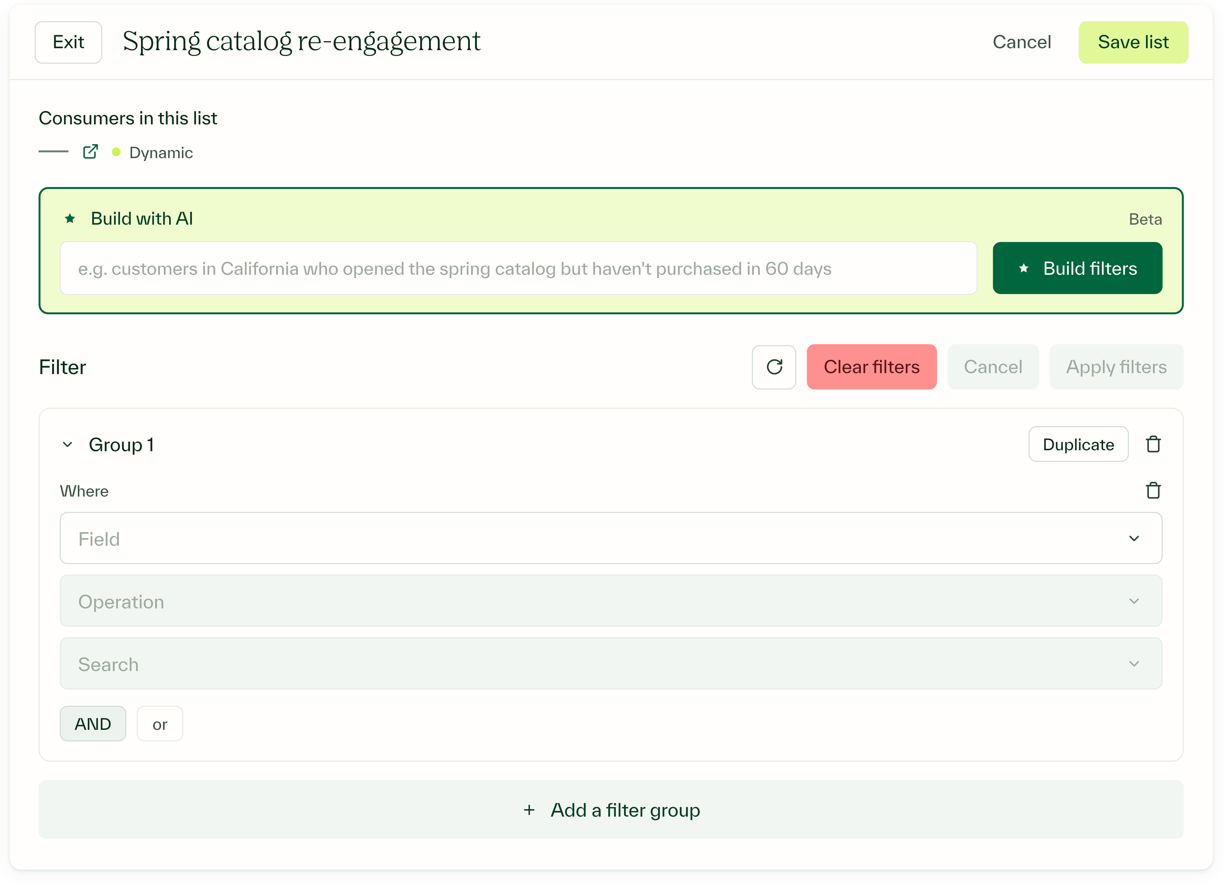 AI-assisted audience builder in Tenon marketing automation
