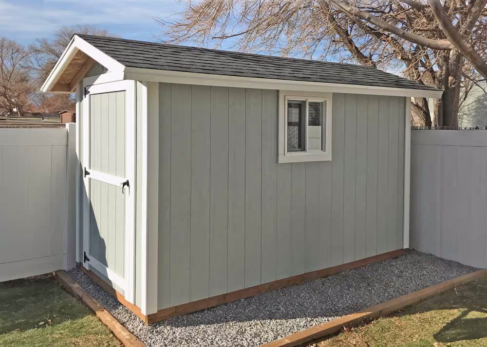 A 6 foot by 10 foot standard apex shed with 12 inch overhang