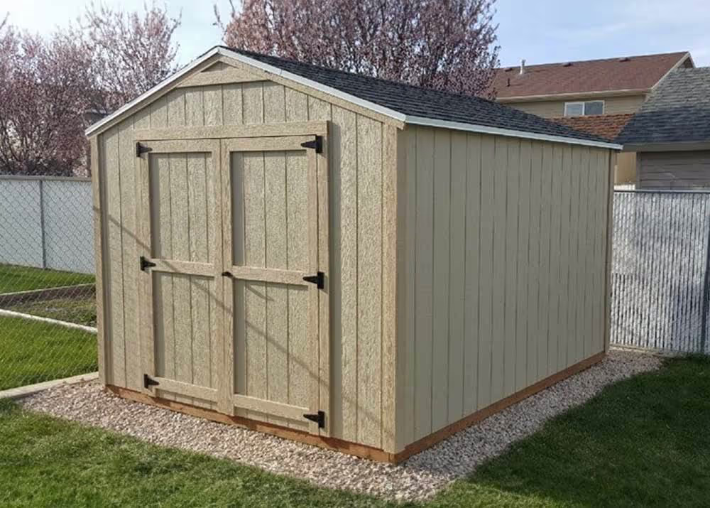 A basic 10x12 standard apex shed with a 6 foot double door
