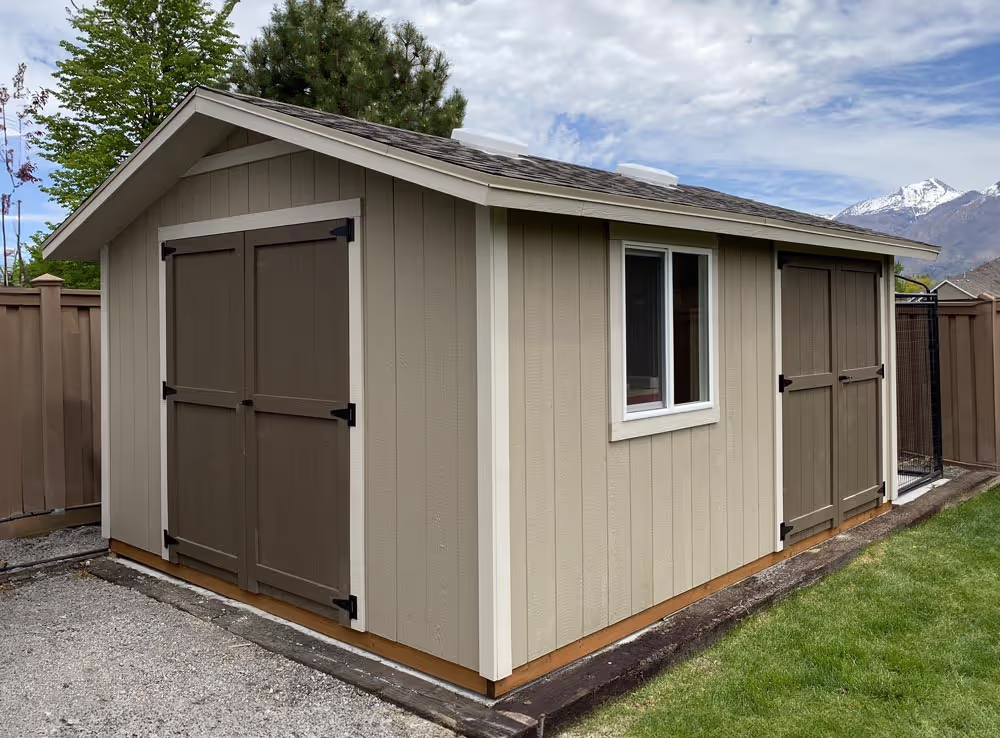 A 12 foot by 20 foot standard apex shed with 12" overhang