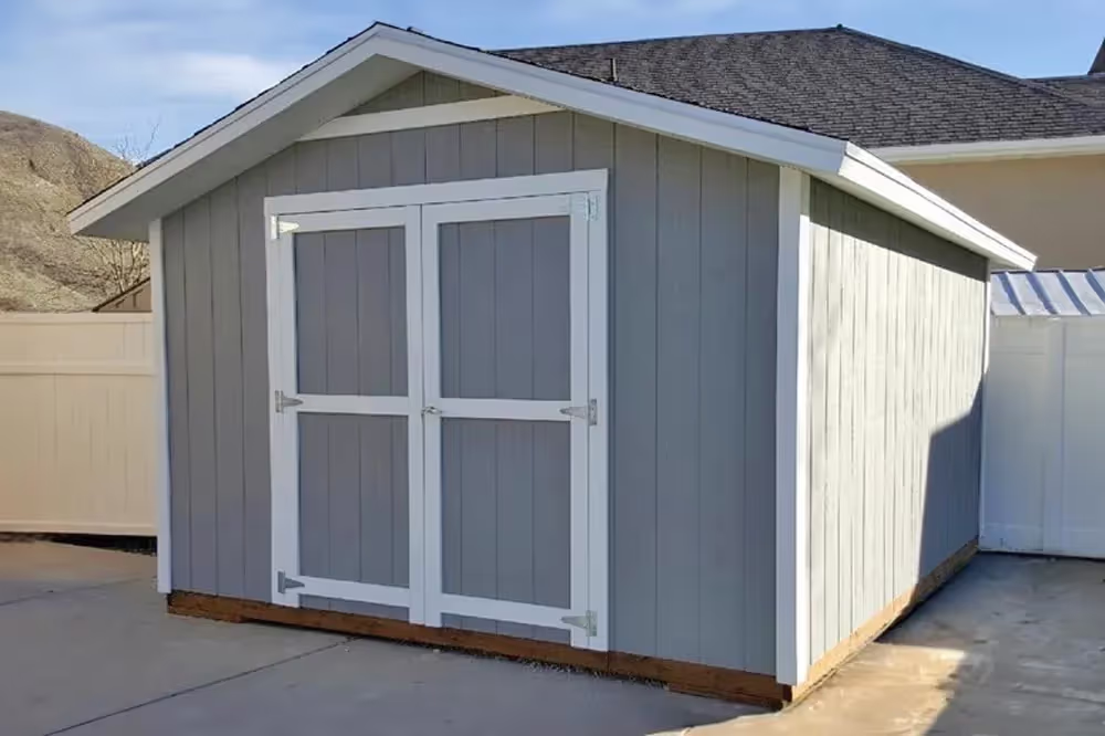 A 12 foot by 16 foot standard apex storage shed with 12 inch overhang