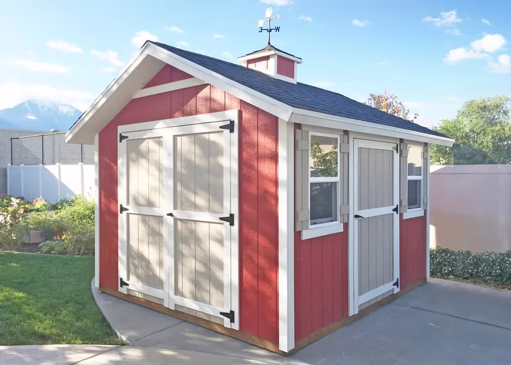 A custom Standard apex storage shed with a cupola and other options