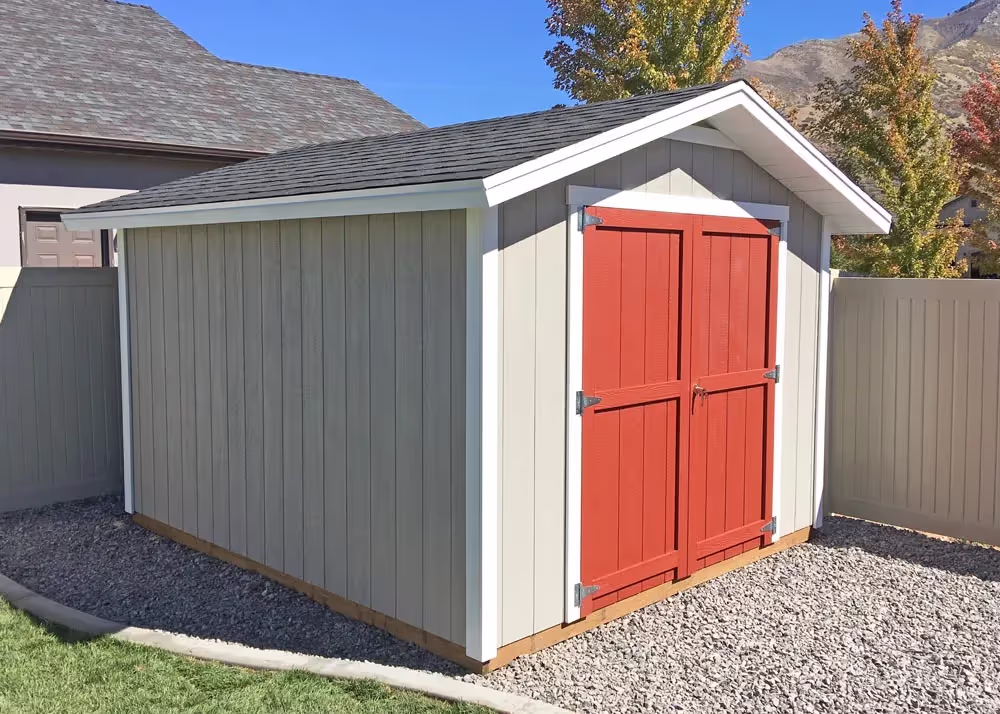 A 10 by 12 standard apex with 12" overhang and a 6 foot double door