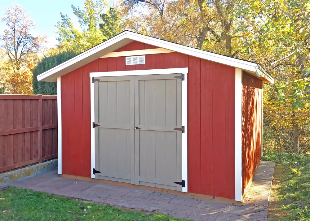 A 12 foot by 12 foot standard apex storage shed with a 12 inch roof overhang