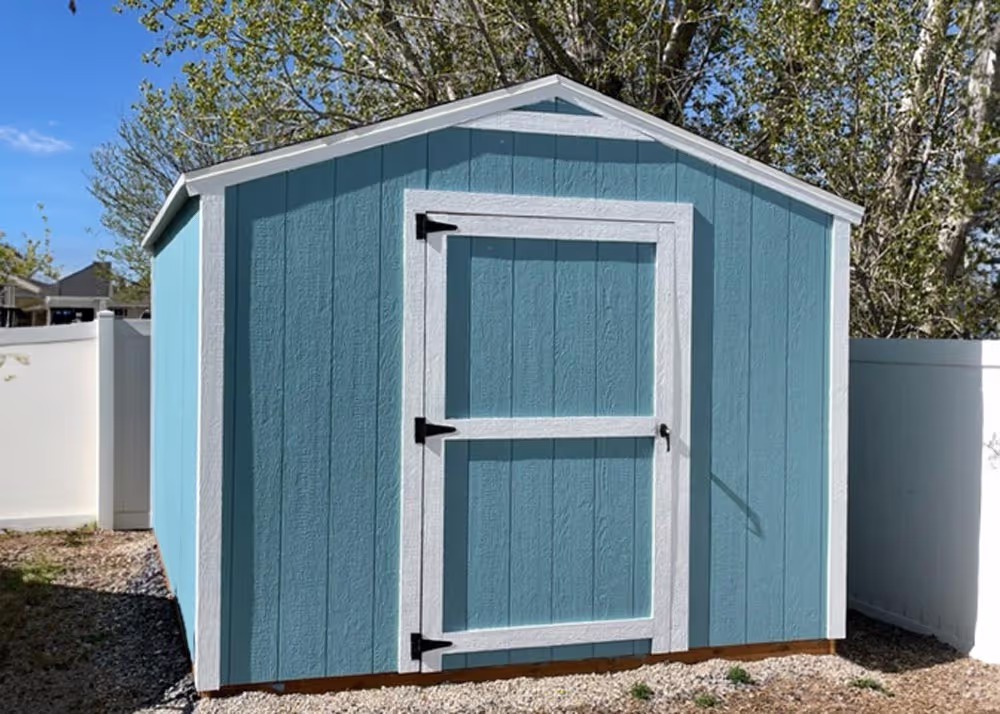 A 10 by 14 standard apex storage shed