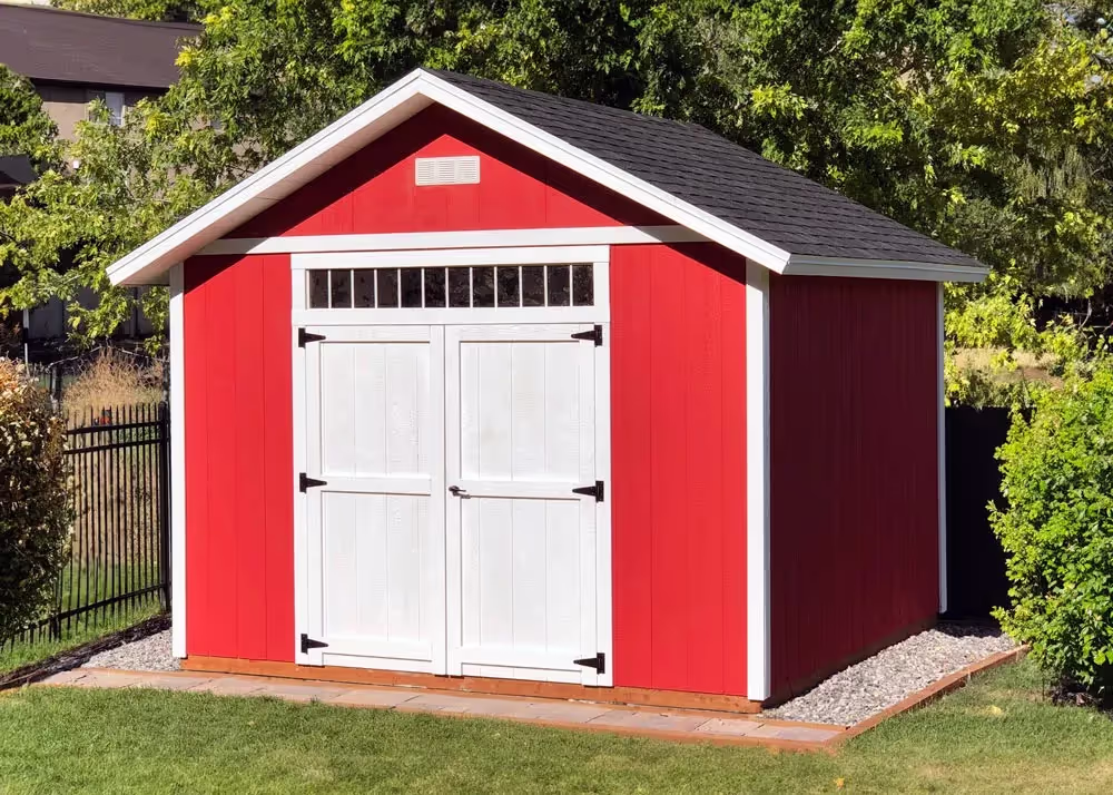 A cute 12 foot by 12 foot Tall apex with a transom window over the double doors