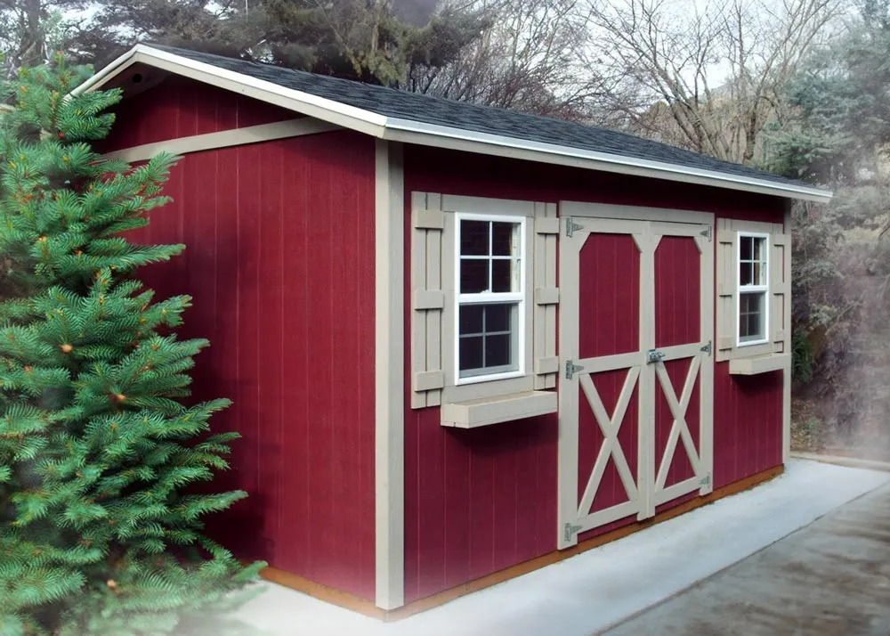 A 12 foot by 16 foot tall apex with custom trim on the double doors and a couple of windows