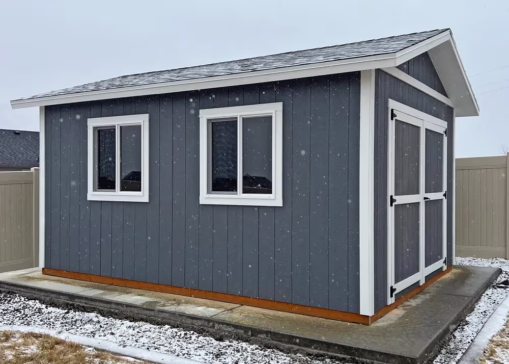 A 12' x 16' Tall Apex storage shed with 12" overhang