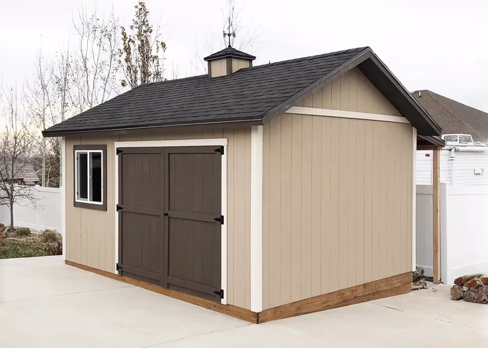 A 12x16 Tall Apex storage shed with 6-12 roof pitch and a cupola