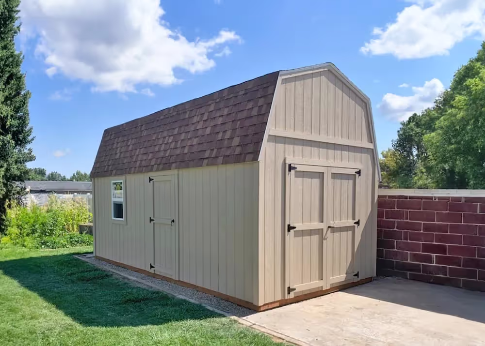 A 10 foot by 20 foot Standard Barn shed with an extra door on the side wall and a window