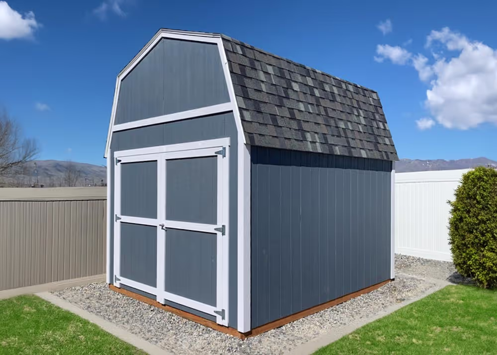 A 10 foot by 12 foot Standard Barn shed with an 8 foot wide double door