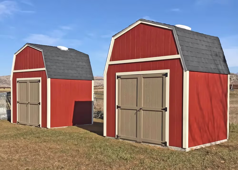 A pair of 10 x 8 standard barn storage sheds