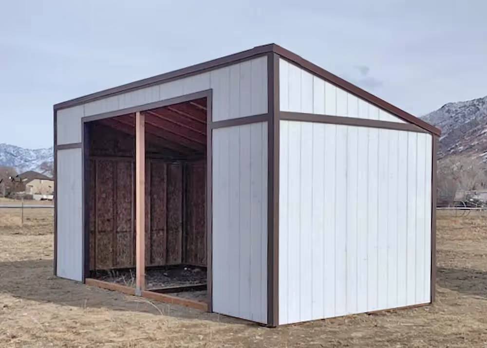 A 10 foot by 20 foot Lean-To loafing shed