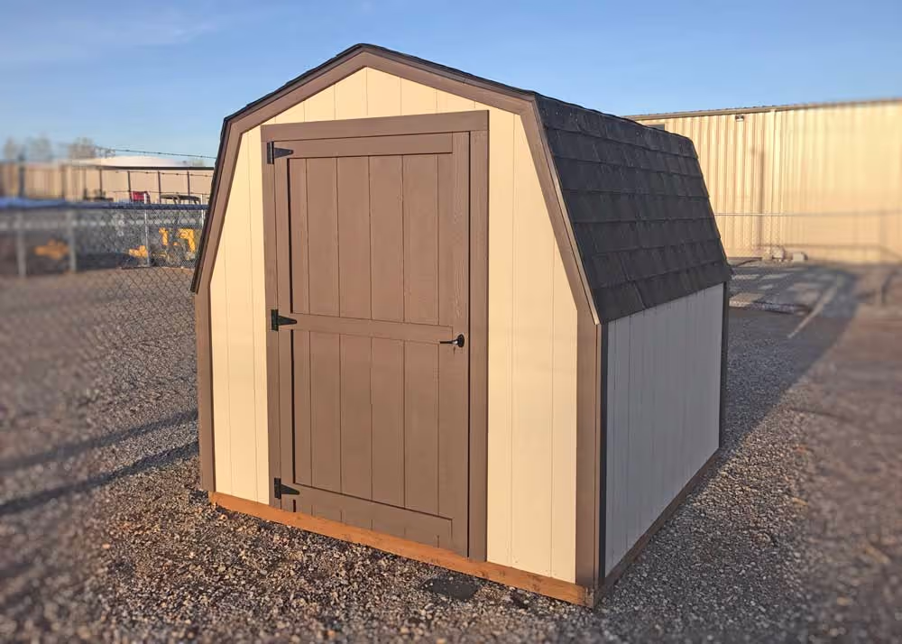 An 8' by 8 foot Mini-Barn shed in our display lot