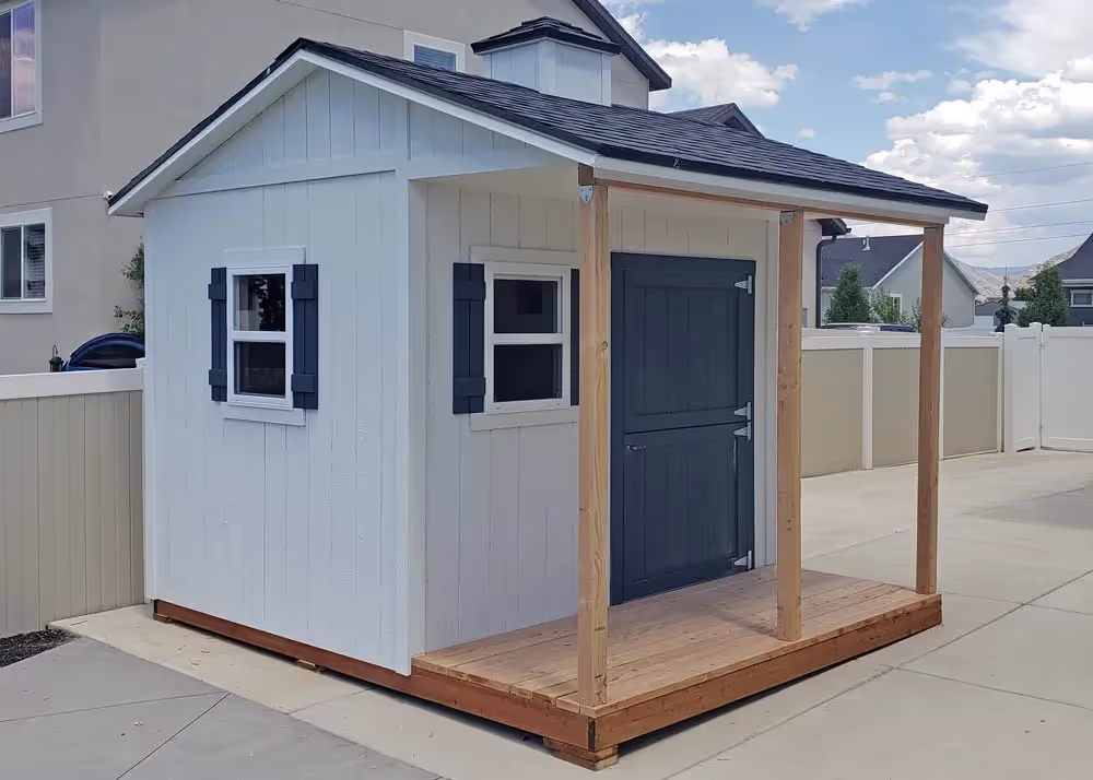 A 12 foot by 10 foot Tall Tack shed with a dutch door and a cupola