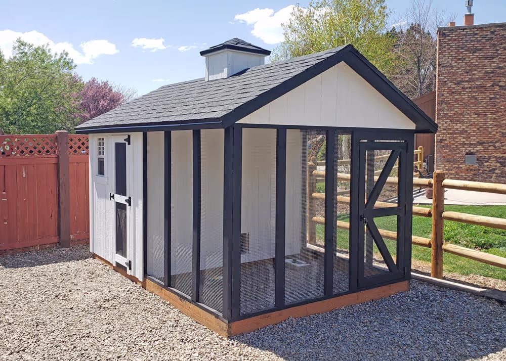 8 foot by 12 foot coop deville chicken coop in cream and brown