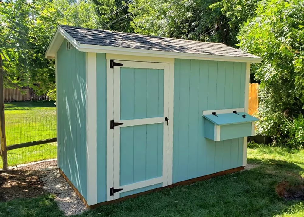 An 8 foot by 10 foot Standard Apex Shed Converted to a chicken coop with nesting boxes