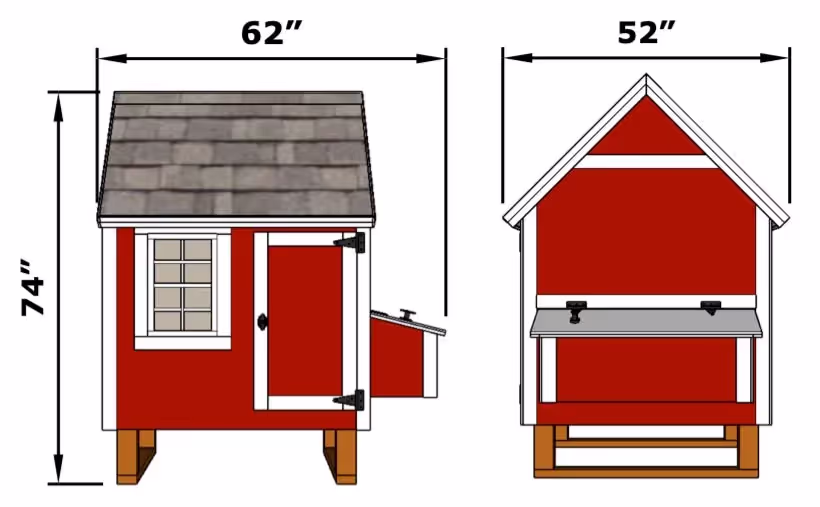 A drawing of a medium hen hut chicken coop with dimensions