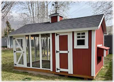 6 foot by 14 foot Coop DeVille chicken coop in red and white