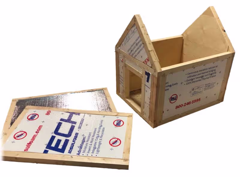 An insulated dog house prior to installing siding