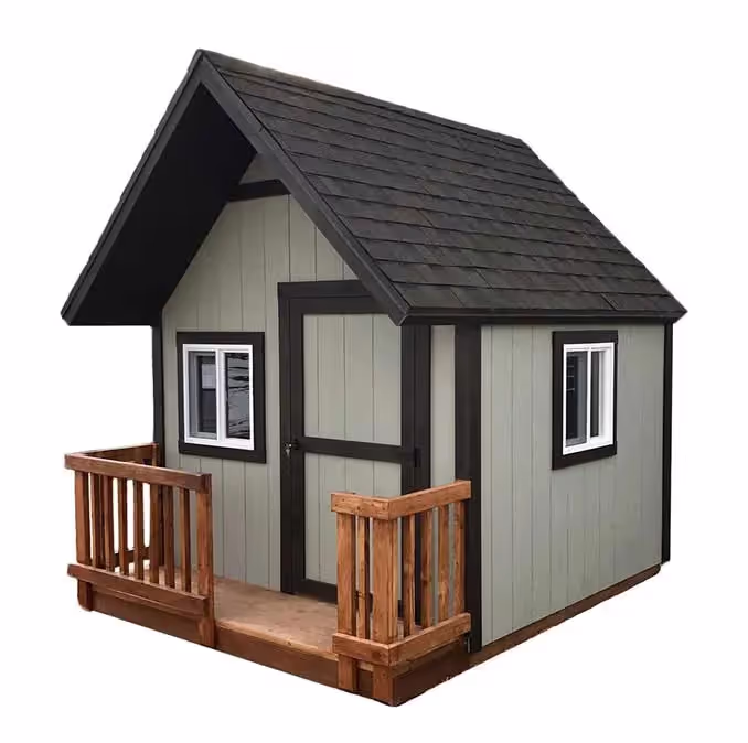 A Clubhouse Playhouse with a stained porch and porch railing