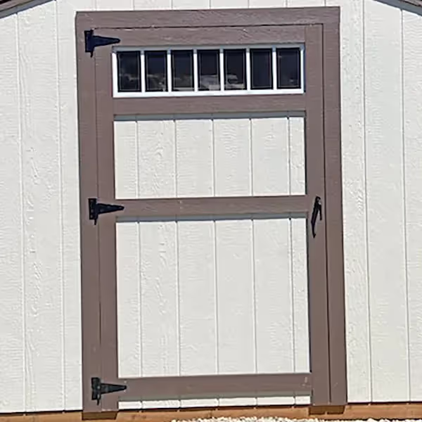 A 4' wide single door with a transom window in the door