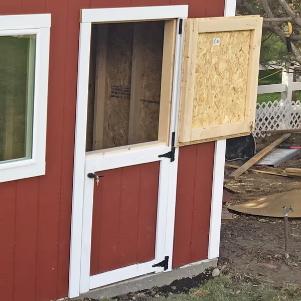 Sturdy 3' wide Dutch door with a classic split design, durable frame, and secure hardware for versatile access and ventilation.