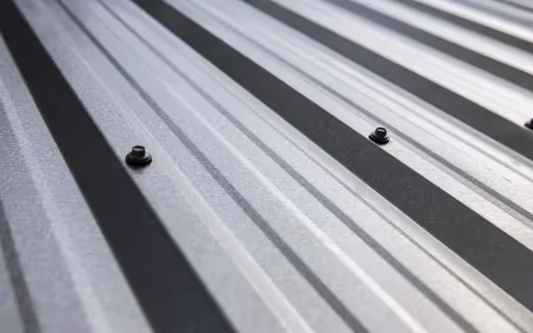 A detailed photo of our metal roofing on a shed