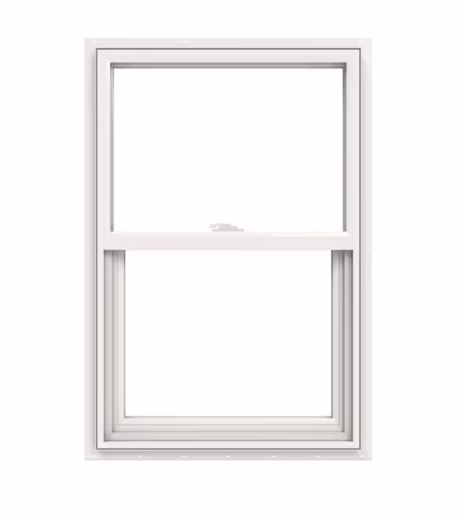 A 24" by 36" Vinyl Single Hung Window with double pane glass for a shed