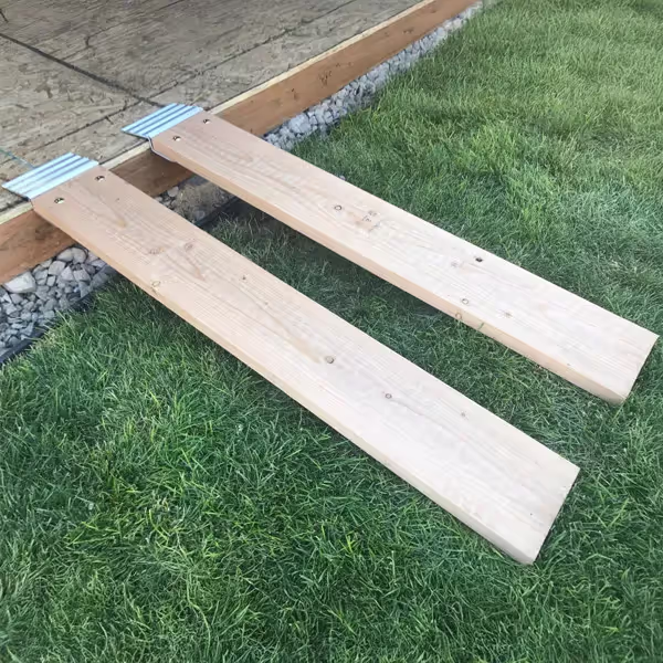 Portable & sturdy wooden ramp set with non-slip brackets for safe, easy access to your shed.