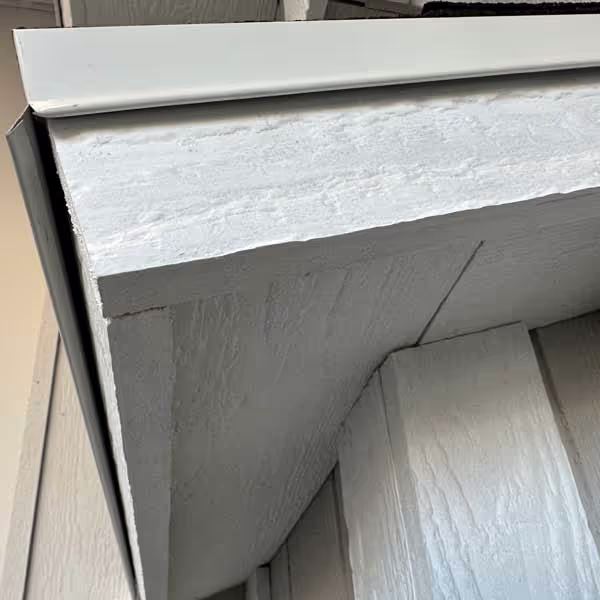 A detailed photo of our 6" overhang upgrade on all four sides of a shed