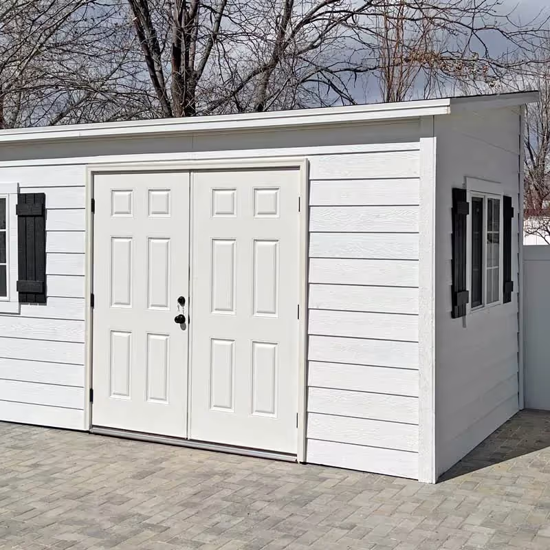 A Lean-To shed with LP SmartSide Lap Siding for a durable, stylish, and weather-resistant storage solution.