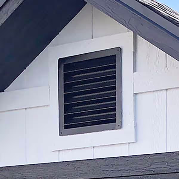 12" x 12" aluminum wall vent for sheds, providing durable and efficient airflow ventilation.