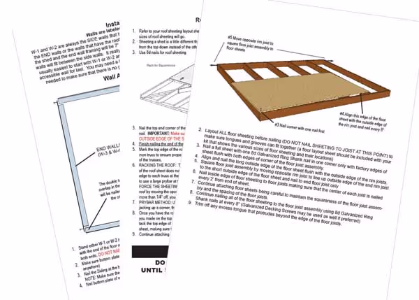 a representation of a set of custom DIY shed Plans and instructions