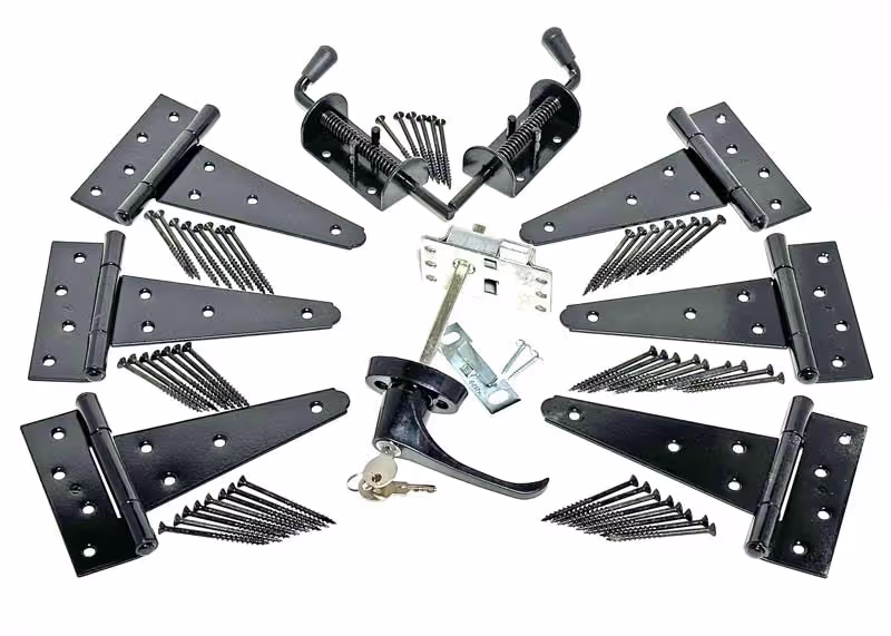 Our premium double shed door hardware kit shown in black.