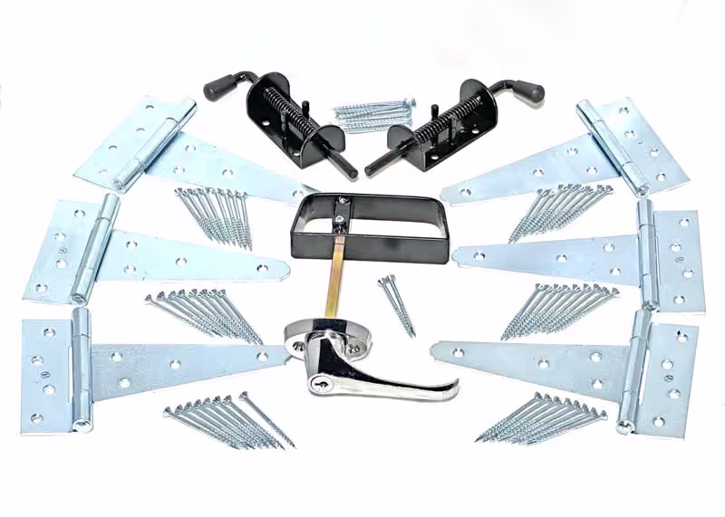 Our standard double shed door hardware kit shown in silver